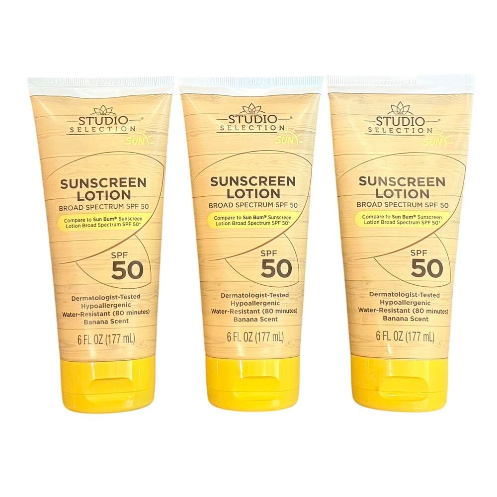 3- 6oz Tubes Studio Selection Hypoallergenic Broad Spectrum Sunscreen SPF 50 New